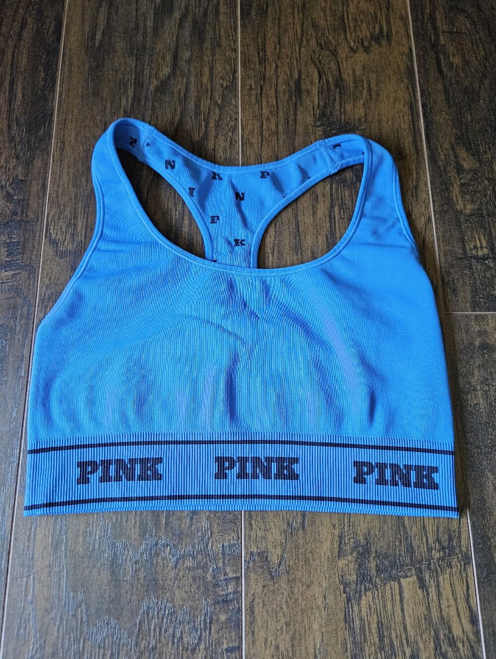 VS Victoria's Secret PINK Seamless Racerback Sports Bra Blue Logo Monogram - XS